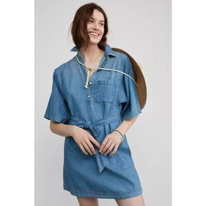 ANTHROPOLOGIE Women's Pilcro Chambray  Denim Mini Dress Sz L Color Blue
